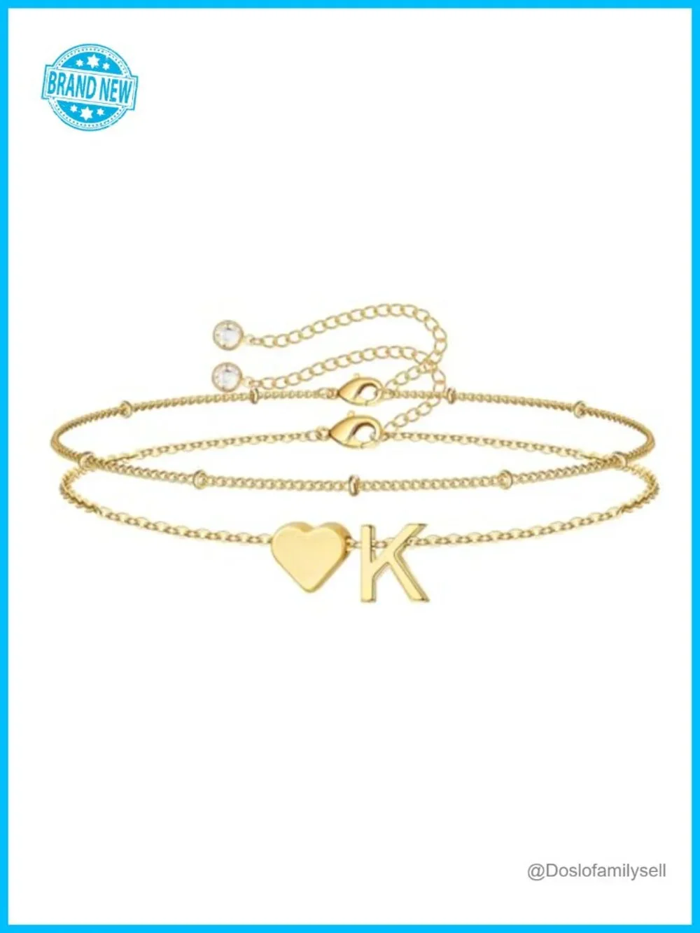 14K-Gold-Plated Heart Initial Adjustable Charm Bracelet Set
